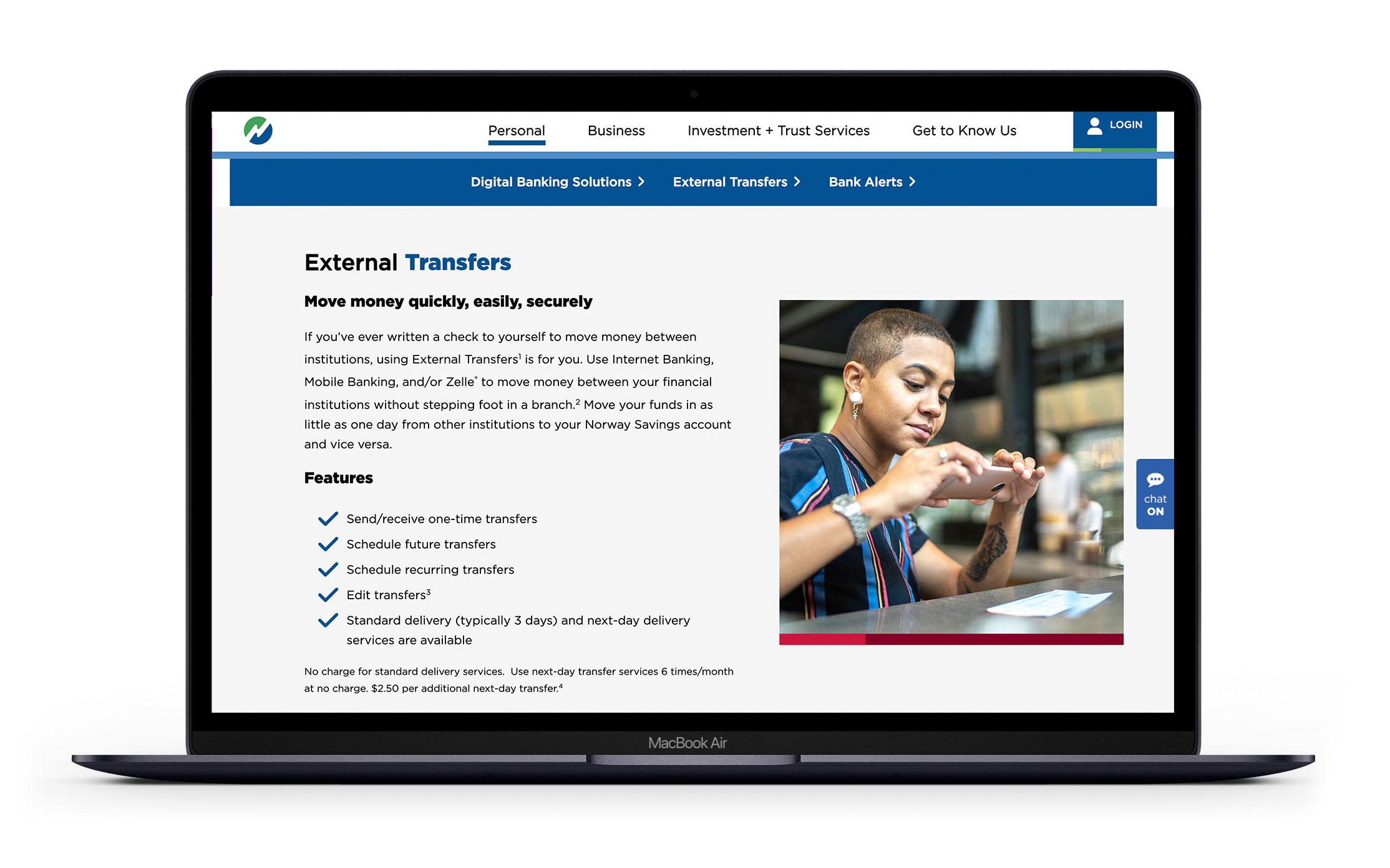 Norway Savings Bank Website external transfers page