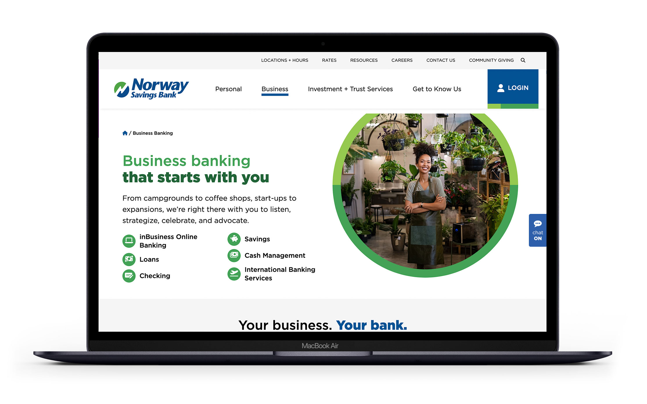 Norway Savings Bank Website business banking page